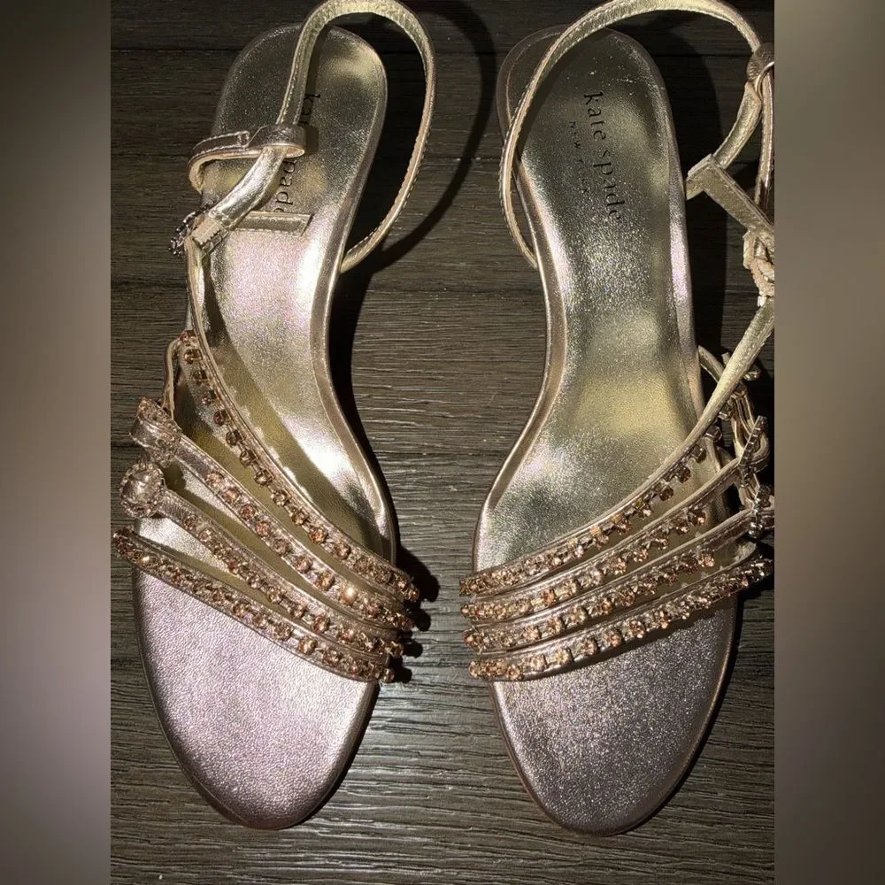 Kate Spade Makenna Rose Gold Crystal Strappy Heels 7M – Evening / Wedding